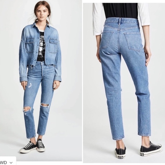Agolde Jeans Jamie High Rise Classic Distressed Jeans in Angst 26 - Picture 2 of 14